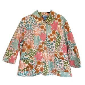 NWOT | KORET Floral Multicolor Cotton Textured Jacket Size 18 Button Down